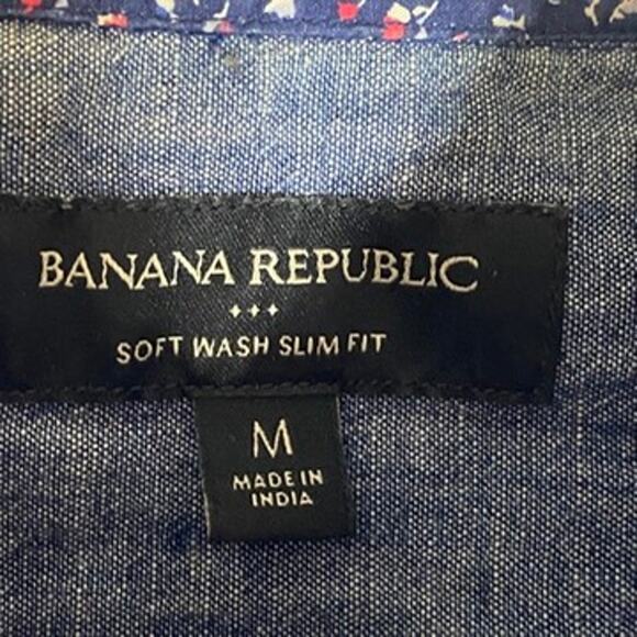 BANANA REPUBLIC Men's Blue Daisy Floral Soft Wash Slim-Fit Button-Up Shirt SZ M - Picture 11 of 13